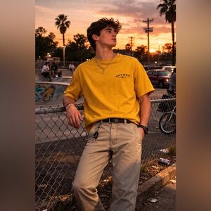 Worn Soft Reebok Mustard Tee Men’s XXL Athletic Logo 2000s Streetwear Basic